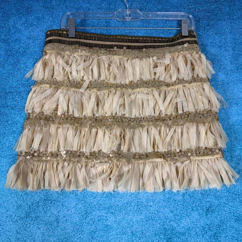 Arden B Gold Sequin Fringe Mini Skirt Size M Y2K Party Statement